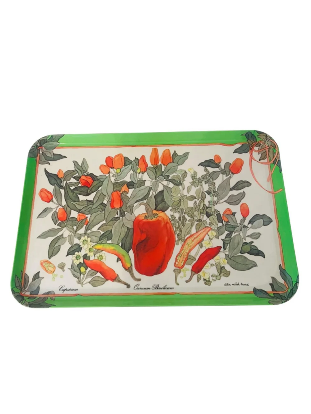 Vintage Italy Botanical Melamine Tray 17” Atelier Michele Trumel Peppers Basil
